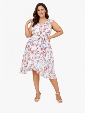 Lane Bryant Women's Elegant Floral Burnout Dress W/Tie Summer Wedding Size 16